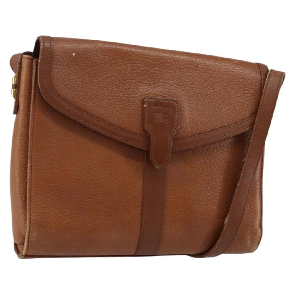 Authentic Burberrys Shoulder Bag Leather Brown Gold - Picture 1 of 16